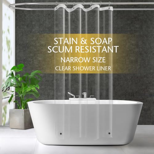 Image of ZEMAHOME Narrow Size Clear Plastic Shower Curtain Liner, 42x72 Inch Thin Lightweight Transparent Plastic Bathroom Shower Showroom Inner Curtain with Rustproof Metal Grommet Holes and Weighted Magnets