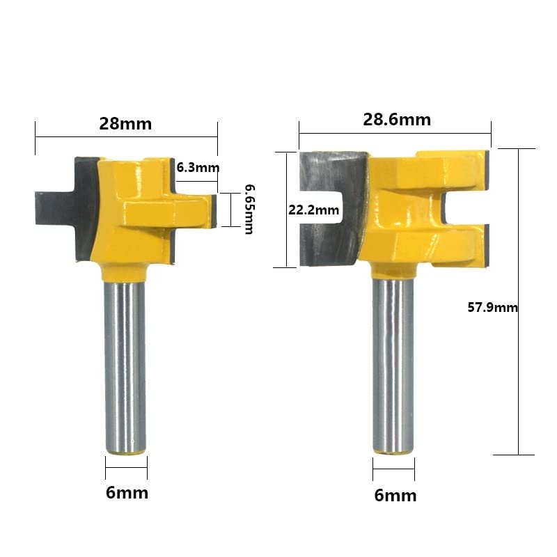 Punte for Fresa A Dente Quadrato for Tenone con Scanalatura A T Codolo da 2 Pezzi 6 Mm for Utensili for La Lavorazione del Legno