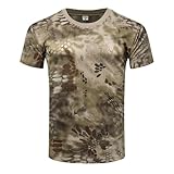 TOMITANY Camouflage Short Sleeved T-Shirt for Men Quick Dry Sports Shirt Outdoor Physical Training Clothing Tactical T-Shirt Sand Python L