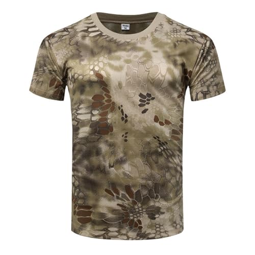 TOMITANY Camouflage Short Sleeved T-Shirt for Men Quick Dry Sports Shirt Outdoor Physical Training Clothing Tactical T-Shirt Sand Python L