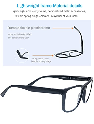reading glasses 150 oversized large square men readers black frame 4 packcomfy lightweight eyeglasses for reading flexible spring hinge