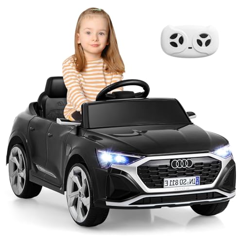 GLACER 12V Kids Car, Licensed Audi SQ8 Electric Vehicles w/Parental Remote, Spring Suspension, 3-Speed, Music, Soft Start, Headlight, Battery Powered Ride on Toys, Gift for Boys Girls Aged 3+ (Black)