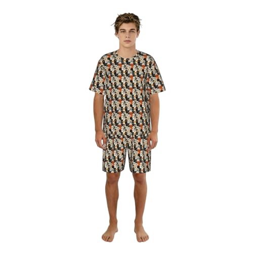 Pyjama court pour homme imprimé chiens : vêtement de nuit frais et anti-transpiration