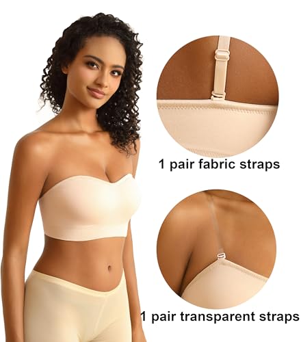PRETTYWELL Strapless Bra for Women Comfort Non-Slip Seamless Padded Bandeau Bras Wireless Tube Top Bra with Multi-Way Straps3
