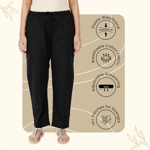 Image of Happy Bunny Parallel Pants for Women 100% Cotton Ankle Length Trousers Regular Fit with Elastic Drawstring Stylish & Pockets Casual Formal Wear for Office & Home