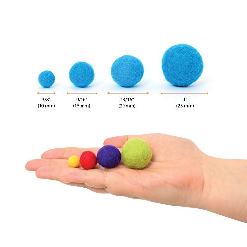 Image of Glaciart One Felt Pom Poms, Wool Balls (160 Pcs) 4 Sizes: 1 cm, 1.5 cm, 2 cm & 2.5 cm, Handmade Felted 40 Color (Red, Pink, Blue, Yellow, White, Pastel & More),Bulk Small Puff for Felting & Garland