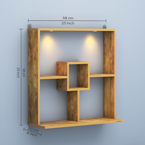 Image of Anikaa Shelly LED Light Wall Mounted Hanging Puja Temple Shelf Stylish Wood God Stand for Pooja Room Mandir Stand for Temple (Giantwood) D.I.Y (Giantwood)
