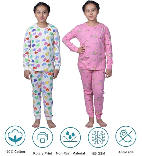 Image of Hestia | H.NSG.N.1 | Kids Girls Nightwear | Sleepwear | Cotton |Trouser Full Sleeves Tshirt | Elastic Waist |Night Dress with Pyjama Tshirts for Girls|All Over Horse Printed |Blue Color 4-6Yrs |Set 1