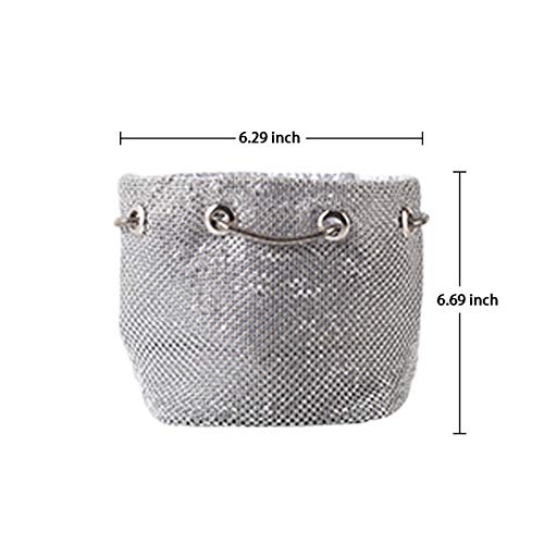Ayliss Women's Full Rhinestones Bucket Bag Mini Crossbody Shoulder Evening Shinny Bling Clutch Purse Bucket Handbag (Silver) #TOP3