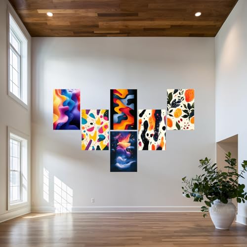 Image of SiddArtify Abstract Modern Wall Art Prints Set - Colorful Poster Decor for Living Room Office - 8x12 inch Board Pack of 6