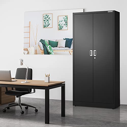 Image of WORKPRO Storage Cabinet, Metal Garage Cabinets with Doors and Shelves, Tall Locking Steel Cabinet for Tools Office Home Shops, 71 inch H x 31-1 /2 inch W x 15-3 /4 inch D, 900 LBS Load Capacity(Total) Black, 4 Keys