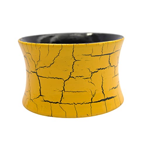 Sunken Sunny - Handmade Concave Shaped Wooden Bangle Hand Painted In Empire Yellow & Processed To Crackle Finish Revealing Black Base Color In A Pure Cotton Designer Gift Bag For Girls & Women #TOP9