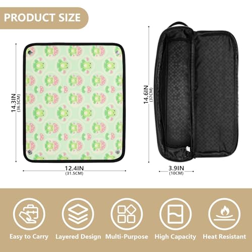 Bolso de viaje para herramientas de cabello y alfombrilla resistente al calor con cremallera, estuche protector impermeable para planchas y rizadores, diseño de rana y seta miniatura 4