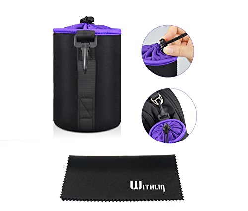 WITHLIN Medium Thick Camera Lens Case Funda blanda y funda de neopreno para cámara SLR DSLR (Canon Nikon Fuji Panasonic Sony Olympus Pentax, etc.)(M)