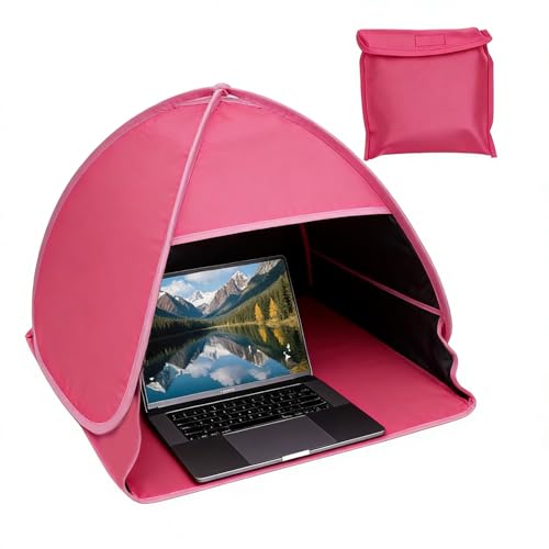 Portable Sun Shade for Working Outside - Up to 18 UV Shield & Sun Tent | Foldable Outdoor Computer Cover with Glare Reduction | Fits Most Laptops (Carmine Red)