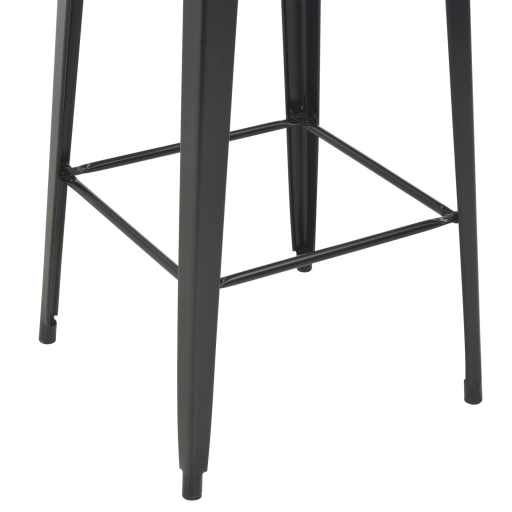 Ensemble de bar 3 pièces en acier marron noir avec plateau de table en pin massif et pieds en acier revêtu par pulvérisation, chaises de bar empilables, peu encombrant
