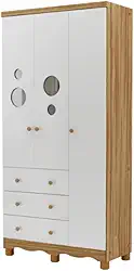 Guarda Roupa Infantil Peroba Bolinha 3 Portas Branco Amêndoa