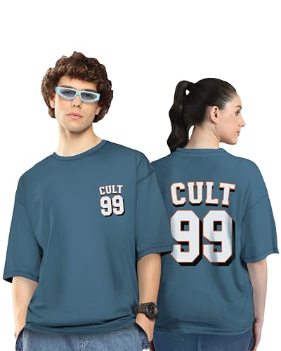 Twinny Zone Couple T-Shirts Cotton | Oversized Tshirt for Men Women Love (Set of 2 | Regular Fit | OSHSBlue_Cult99)