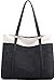 JANSBEN Damen Handtasche Schultertasche Canvas Casual Groß Tasche Shopper Elegant für Büro Schule Arbeit (Schwarz)