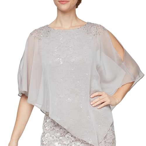 Image of S.L. Fashions Women's Long Sequin Lace Beaded Capelet Overlay Mother of The Bride Dress, Formal Evening Gown