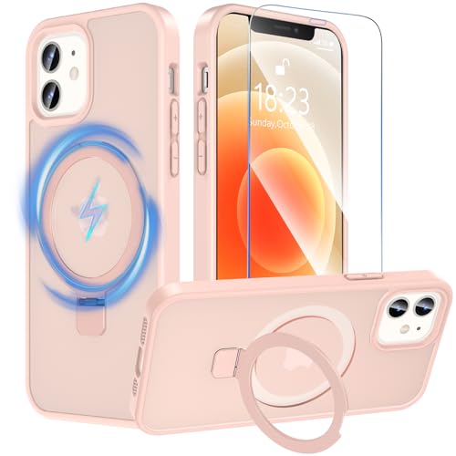 Coque compatible MagSafe iPhone 12 Pro rose pour appels vidéo mains libres