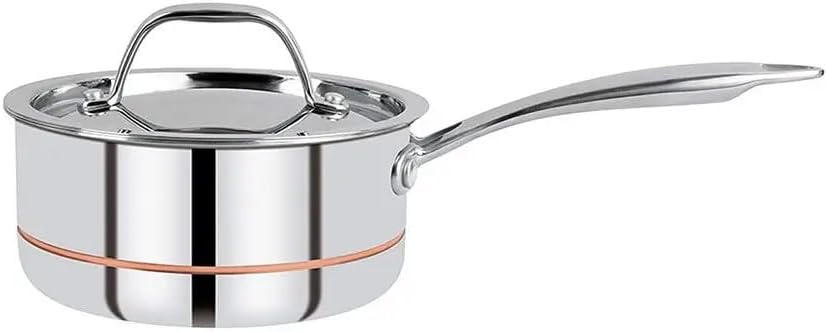 5CX 1.6 LTR 16 cm diameter with Lid(Stainless Steel, Induction Bottom) Copper Core 5-Ply Bonded Dishwasher Safe Saucepan with Lid/Cookware, 1.6-Quartz, Indian Style Tea Maker Pot