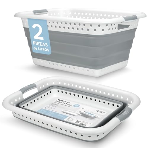 BADIONA Set de 2 Cesto ropa plegable colada - 2x 36 litros & Uso universal I Barreño plegable Cesta para la ropa limpia I Palangana plegable camping I Laundry basket Cesta lavanderia plegable grande