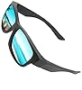 Blue Cut Fit Over Polarized Sunglasses Driving Clip on to Wear Over Prescription Glasses - Black Ice Blue Mirror