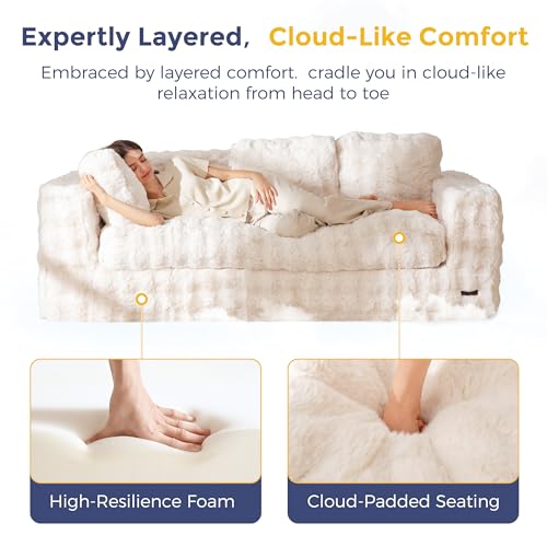 Image of MAXYOYO Loveseat Sofa Couch, Upholstered Bean Bag Chair Cloud Seat for Adults, Boneless Couch with Cushion & Pillows, Sofa in A Box, No Assembly Required, Bubble Beige, 3-Seat