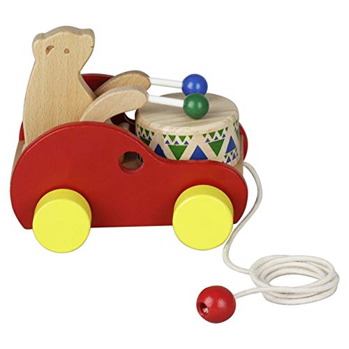 Pull Along Toy, Wooden Drum Solid Pull Toys Kids Educational Toy for Boys Girls Birthday Gifts