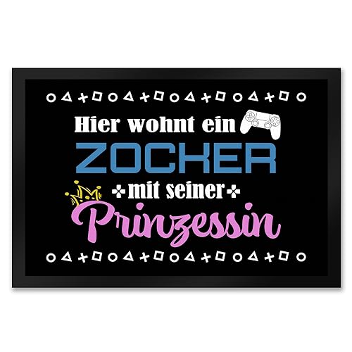 Hier wohnt EIN Zocker mit Seiner Prinzessin Fußmatte XXL in 50x75 cm als Geschenk für verliebte...