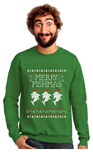 Tstars Merry Fishmas Sweatshirt Men Fishing Ugly Christmas Sweater Style Long Sleeve Medium