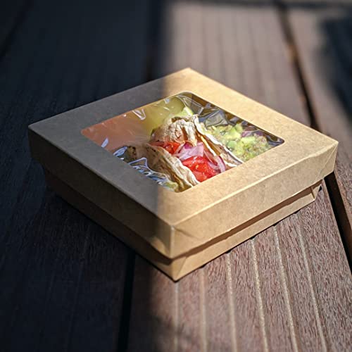 PacknWood 210KRAYB255 Kray Box with Window Lid - cardboard box-recyclable container-brown box with window-window paper box -(102 oz - 9.8 x 9.8 x 2)-100 per case - Thumbnail 6