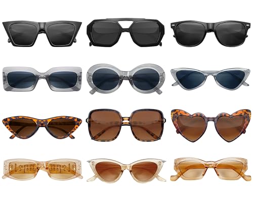 Matcheck 12 Mixed Style Sunglasses Classic Retro Colored Party Glasses Black Leopard Costume Bulk Eyeglasses Unisex Adult