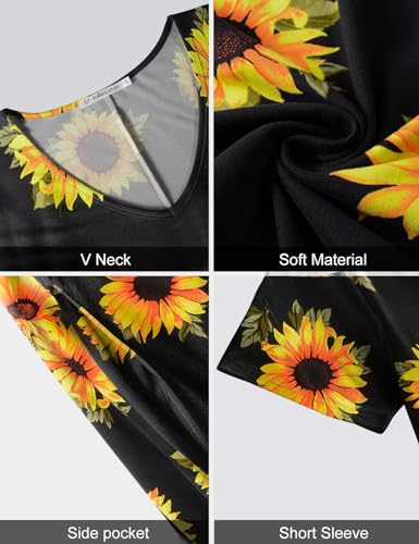 Image of JollieLovin Women T Shirt Plus Size Summer Swing Dresses Short Sleeve V Neck Loose Casual Dress(L-5X)