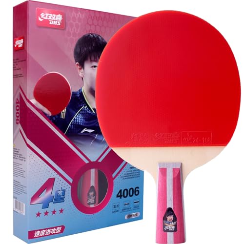 DHS 4-Star Table Tennis Racket - Premium Wood Ping Pong Paddle for Intermediate Players, Double Inverted Rubber, Ideal for Offensive & All-Round Play