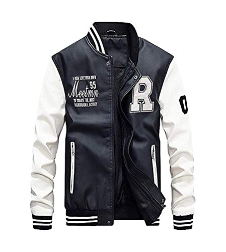 Minetom Hommes Vest Casuel Cuir PU Teddy Baseball Blouson avec Doublure Jackets A Blanc XL