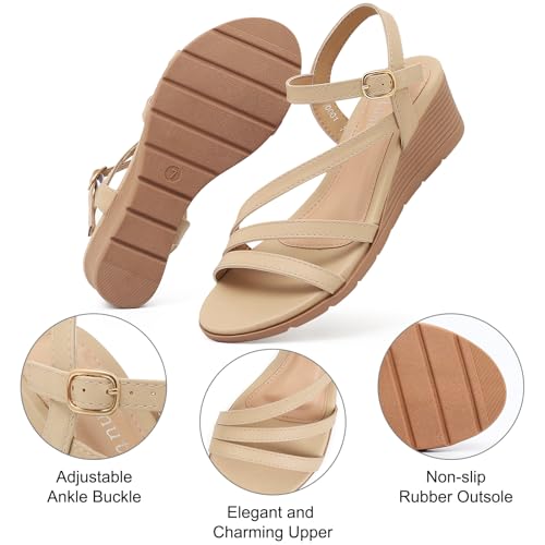 Image of Wedge Sandals for Women Dressy, Comfortable Summer Low Wedges Womens Open Toe Strappy Sandal