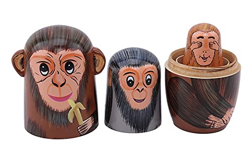 Matrioska Matrioska Set mit 5 lustigen Affen und Nistbananen Matrioska Follia Russische Puppe handmade