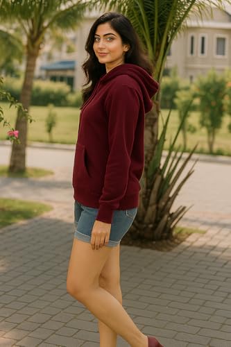 Image of Women Sweatshirt with Hoodies, Hooded Neck Regular Fit Long Sleeve Womens,Solid Hooded Cotton Fleece for Women