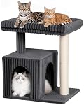 22.8" Cat Tree for Large Cat, 20.9 * 15.7in Large Perch Dark Gray | Cat Tree Tower with Scratching Post, 2-door Cat Condo for Indoor Senior Cats, Removable Washable Perch Bed, Small Cat Tree