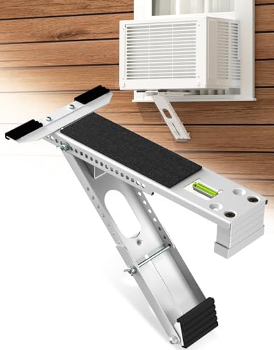 Image of AC Window Air Conditioner Bracket: Portable Anti-Slip Support Bracket Heavy Duty Up to 165 lbs - Safe Brackets Built-in Bubble Level for 5000-12000 BTU Windows Unit
