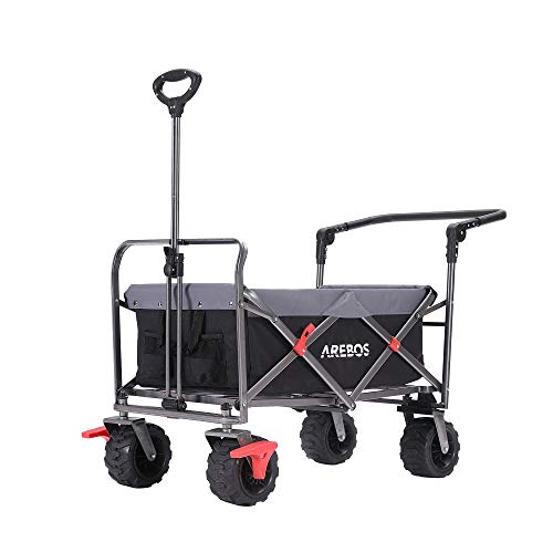 Arebos Carro de Mano | Plegable | Carretilla Jardin | Carro Playa | con Barra telescópica para Empujar | 100 kg | Negro