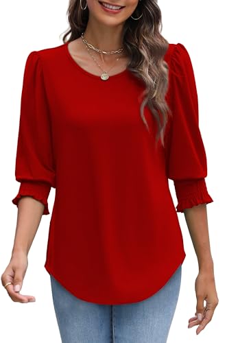 Image of XIEERDUO Blouses for Women Dressy Casual 3 /4 Length Sleeve Womens Tops with Smocked Cuffs