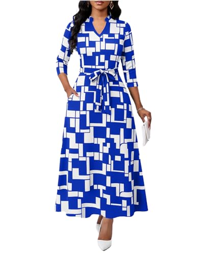 Image of BubFee Maxi Dresses for Women Semi Formal Long Dress 3 /4 Sleeve Casual A-line Church Dresses with Pockets