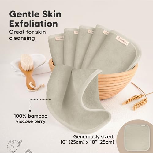 6-Pack Baby Washcloths - Soft Absorbent Viscose from Bamboo Wash Cloths for Babies, Kids, Toddlers, Infant, Newborn Bath Towels, Gentle on Sensitive Skin, 10x10 Reusable Face Towels (Stone)