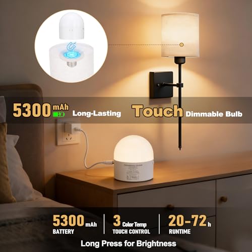 Image of Battery Operated Wall Sconce Set of 2, Wireless Wall Light Black