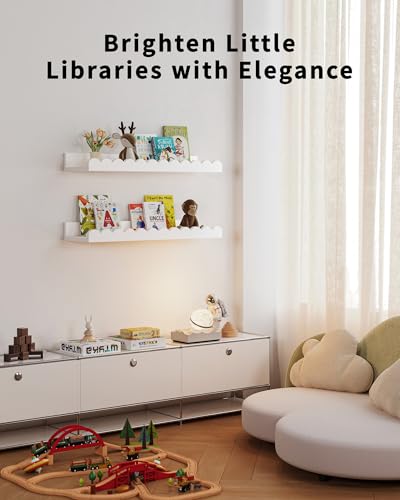 4-Pack White Floating Nursery Book Shelves for Kids' Rooms