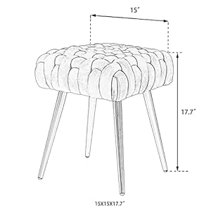 Velvet Ottoman Footrest Stool,Tufted Fabric Upholstery Side Table Seat, Vanity Dressing Bench,Knit Lines Chair with Metal Legs for Living Room, Bedroom (Blue) Velvet Ottoman Footrest StoolTufted Fabric Upholstery Side Table Seat Vanity Dressing BenchKnit Lines Chair with Metal Legs for Living Room Bedroom Blue