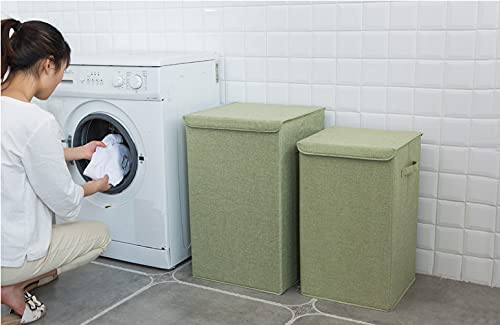 Cesto Portabiancheria Pieghevole 60L Con Coperchio E Manici - Struttura Metallica, Tessuto In Cotone E Lino, Grigio - 3